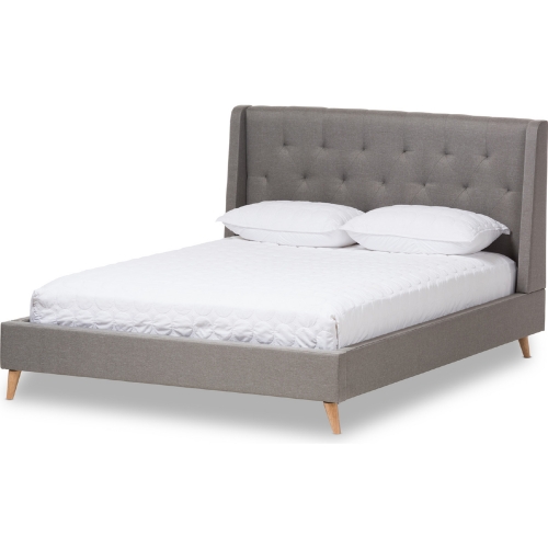 Adelaide King Platform Bed in Tufted Light Gray Fabric